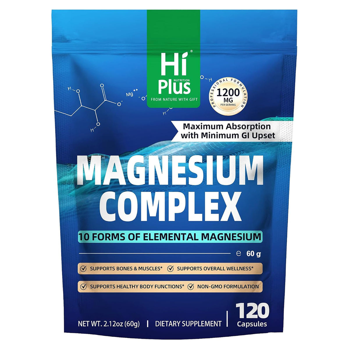 HiPlus Complément Alimentaire Magnésium Complexe 1200 mg - vue avant