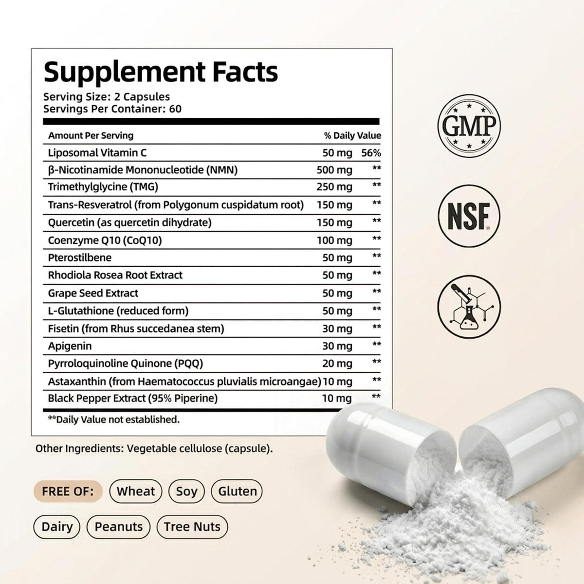 HiPlus Complément Alimentaire NMN 1500mg vue arrière