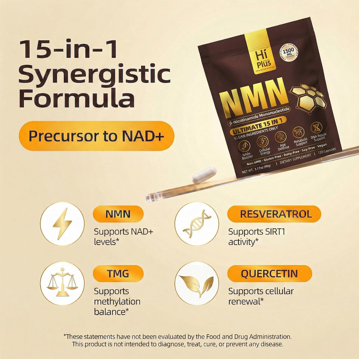 HiPlus Complément Alimentaire NMN 1500mg vue latérale