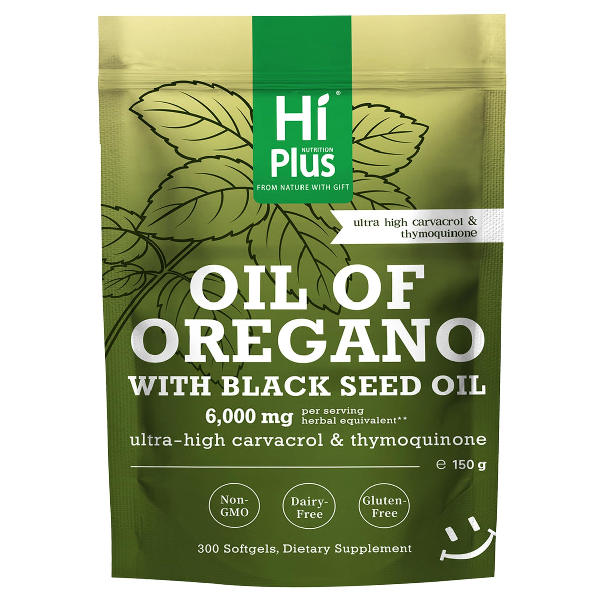 HiPlus Huile d'Origan + Huile de Nigelle 300 gélules, vue de face