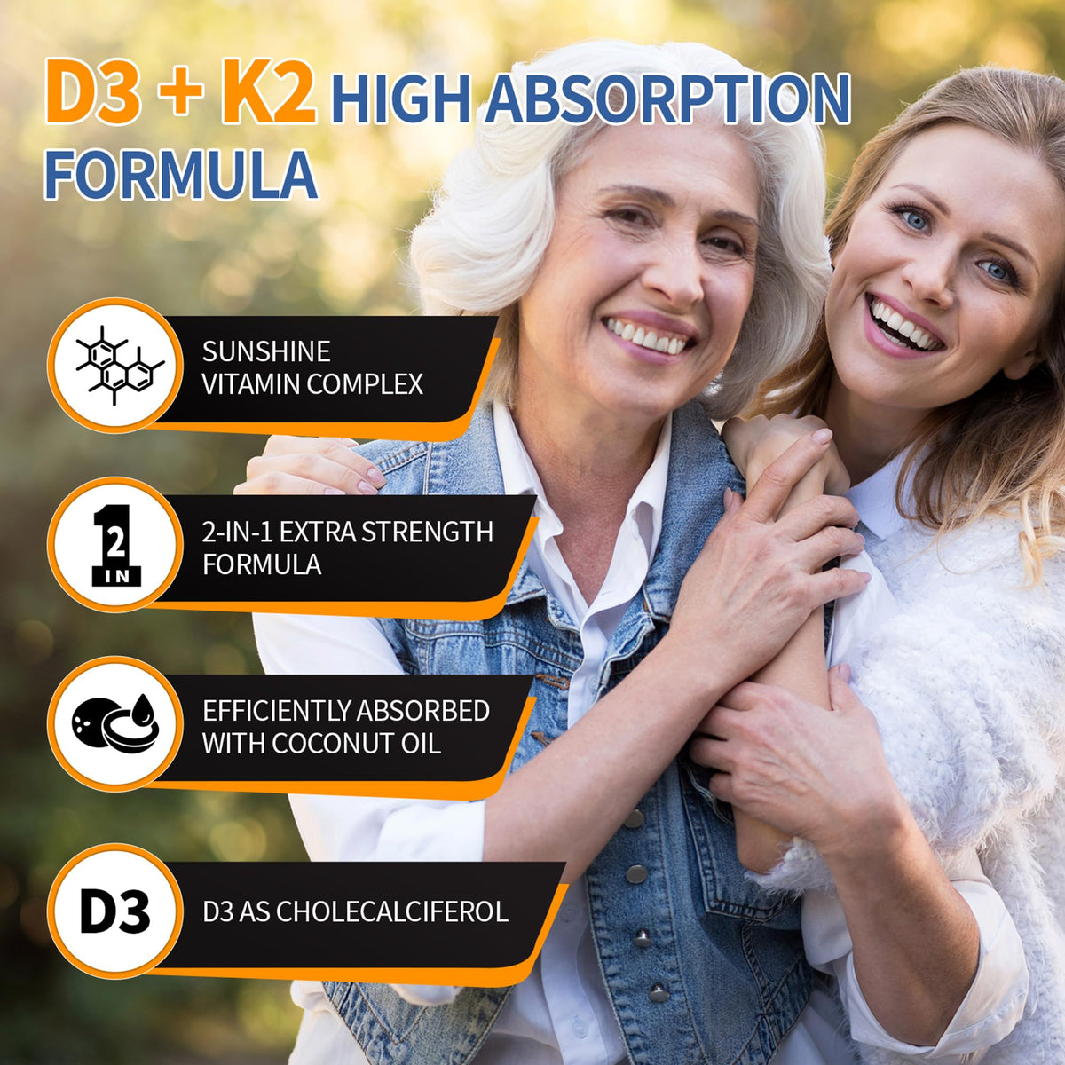 HiPlus Vitamine D3 10 000 UI + K2 200 mcg, 300 gélules molles sur table