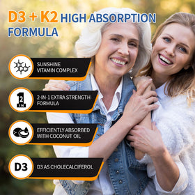 HiPlus Vitamine D3 10 000 UI + K2 200 mcg, 300 gélules molles sur table