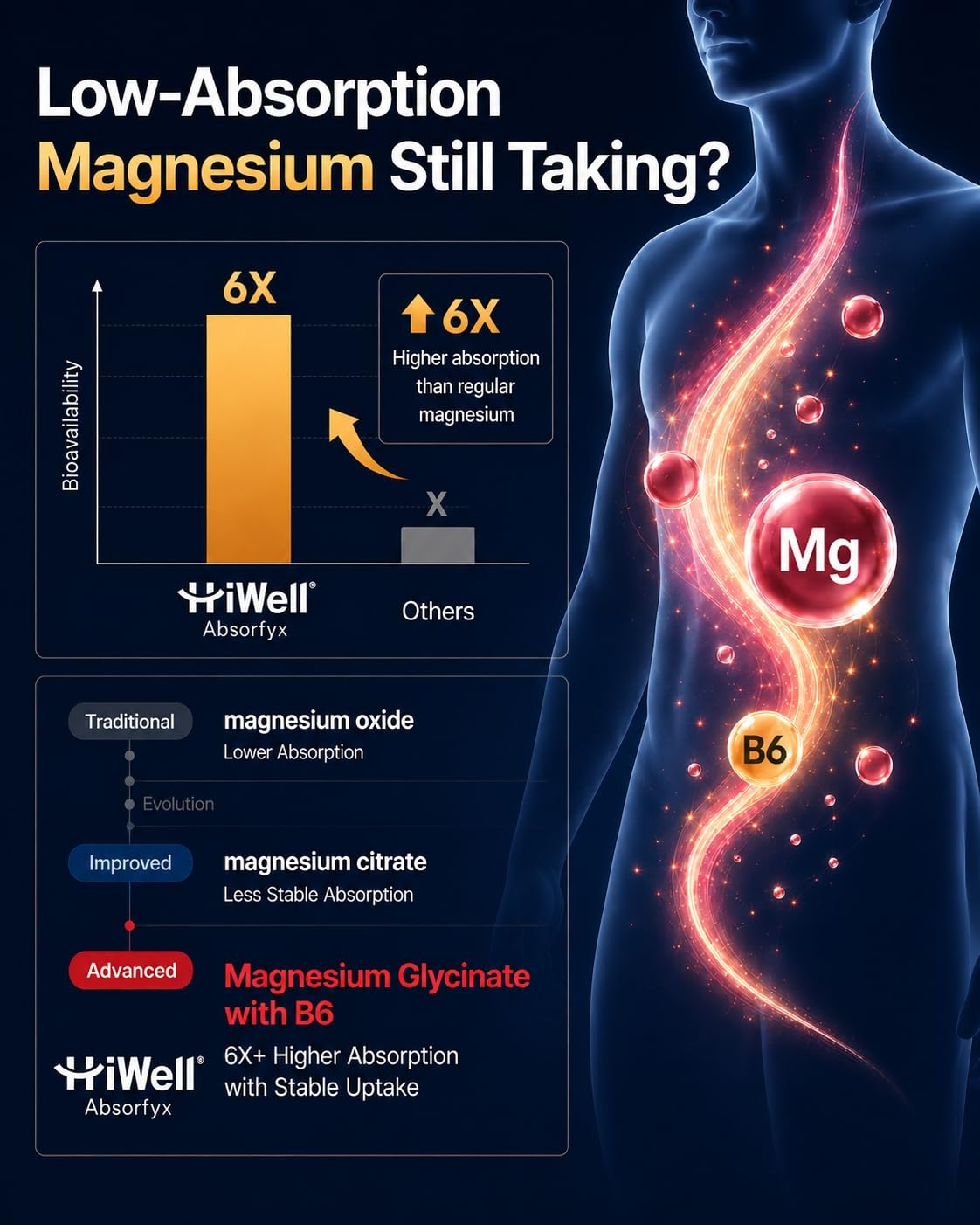 HiWell Absorfyx Magnésium Glycinate 200mg 120 capsules en main