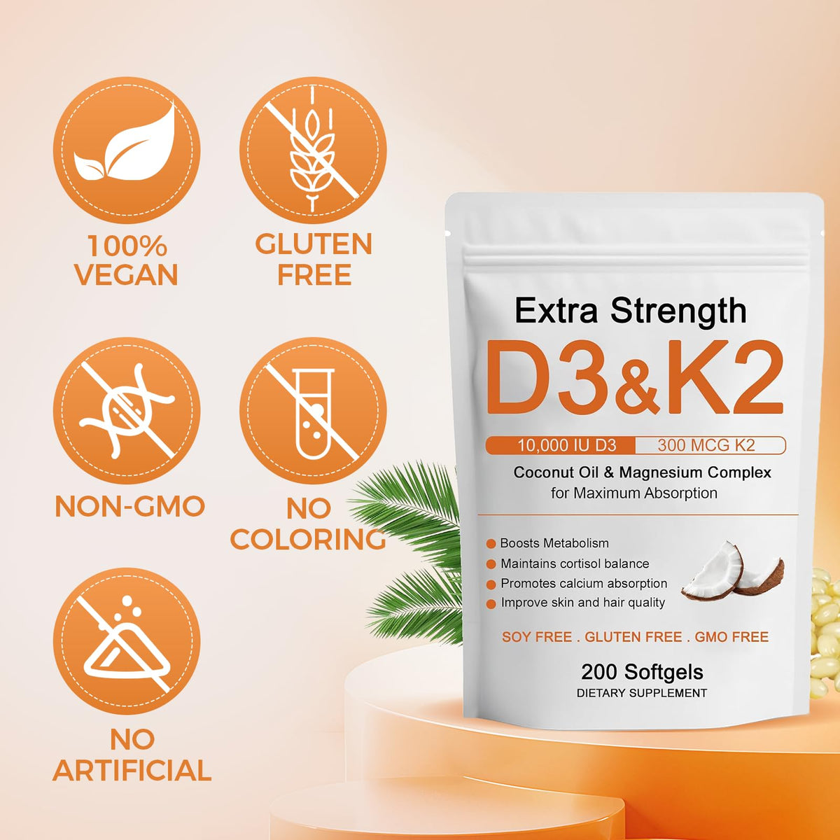 Hlonns D3 K2 Vitamine 10000 IU description sur l'emballage