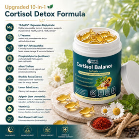HMHDWelltra Compléments Alimentaires Cortisol 10-en-1 gélules présentées sur une surface