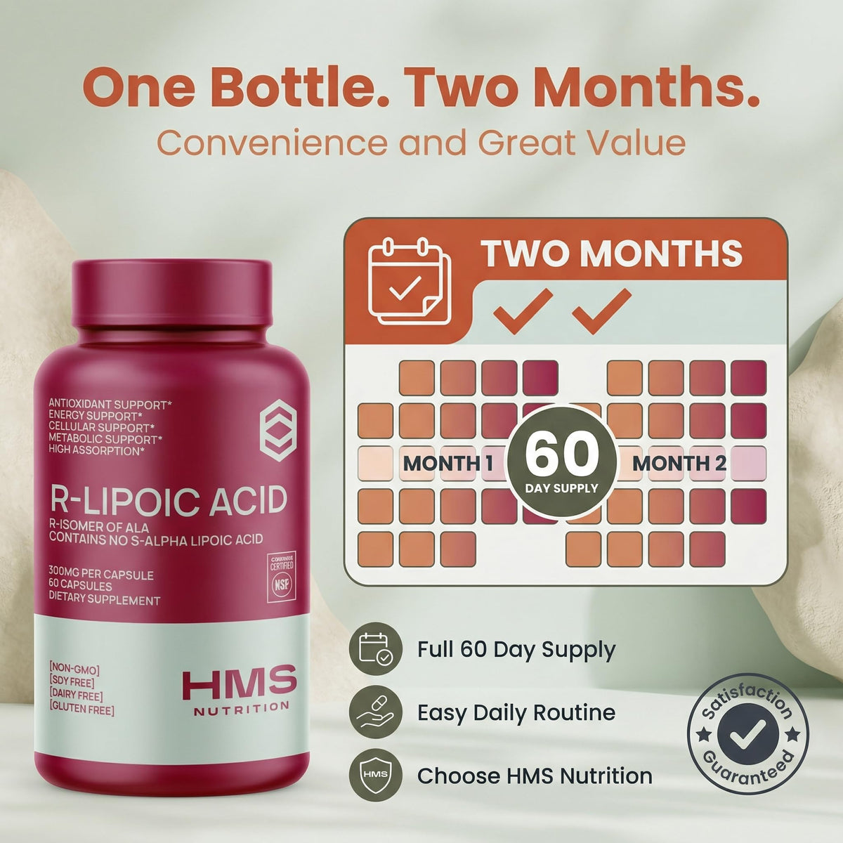 HMS Nutrition Acide Alpha Lipoïque R 300 mg sur une table, scène de vie quotidienne