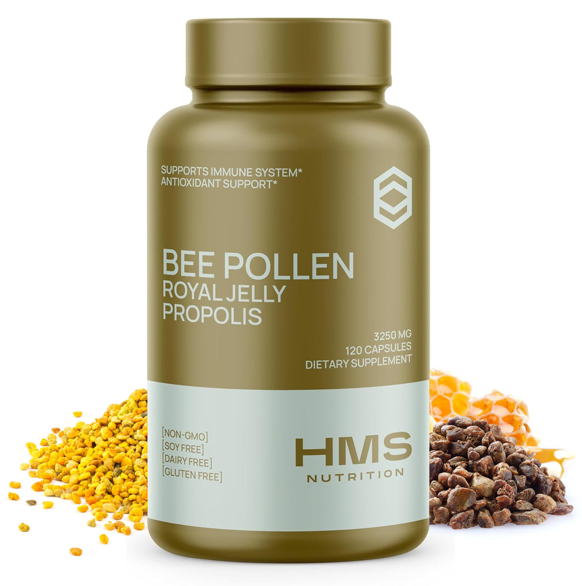 HMS Nutrition Pollen d'Abeille 3 250 mg flacon avec 120 capsules végétariennes