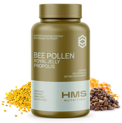 HMS Nutrition Pollen d'Abeille 3 250 mg flacon avec 120 capsules végétariennes