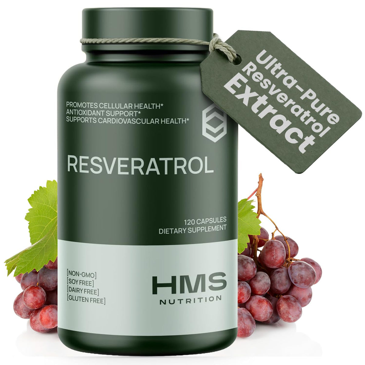 HMS Nutrition Resvératrol 1400 mg 120 gélules végétales vue de face