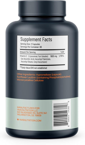 HMS Nutrition Vitamine C Liposomale 1600 mg bottle with dosage information