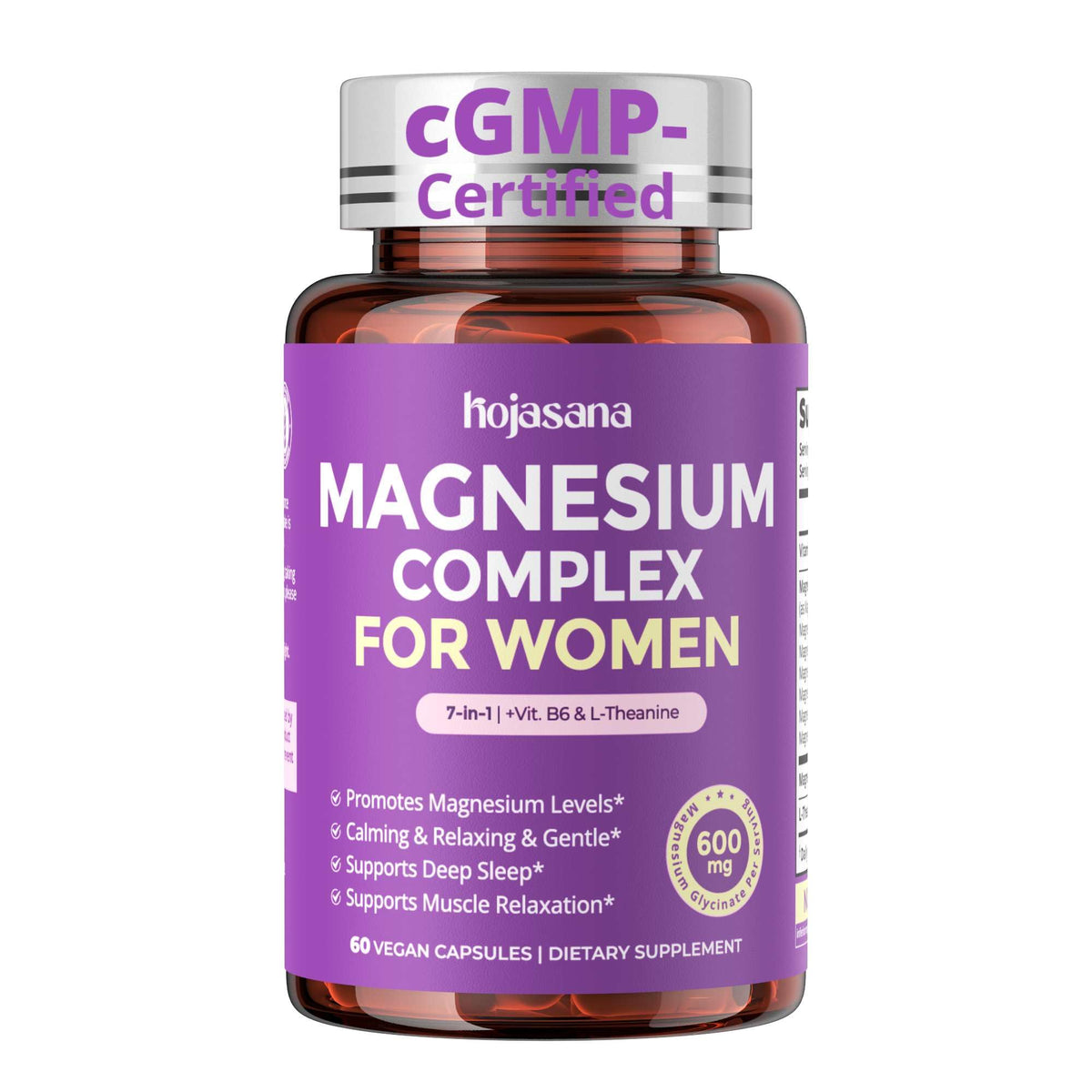 HojaSana Complexe de Magnésium 7-en-1 pour Femmes, 60 Capsules Végétales - vue de face