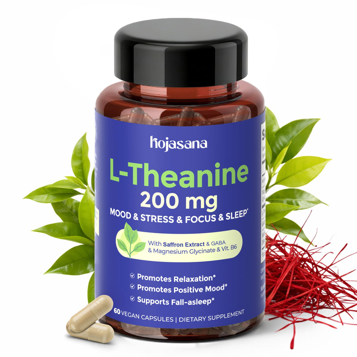HojaSana L-Theanine Complex 200mg 60 capsules front view