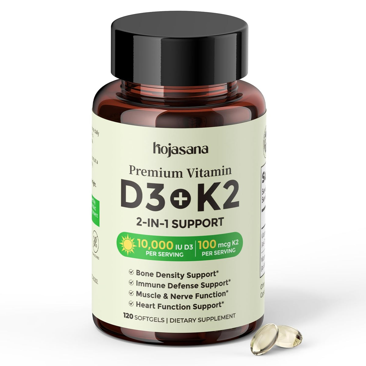 HojaSana Vitamine D3 K2 10000UI 100mcg MK-7 capsules en boîte