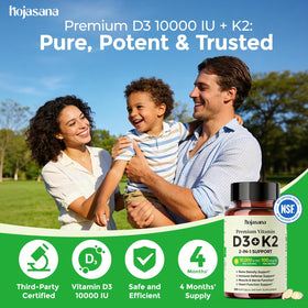 HojaSana Vitamine D3 K2 10000UI 100mcg MK-7 étiquette de produit