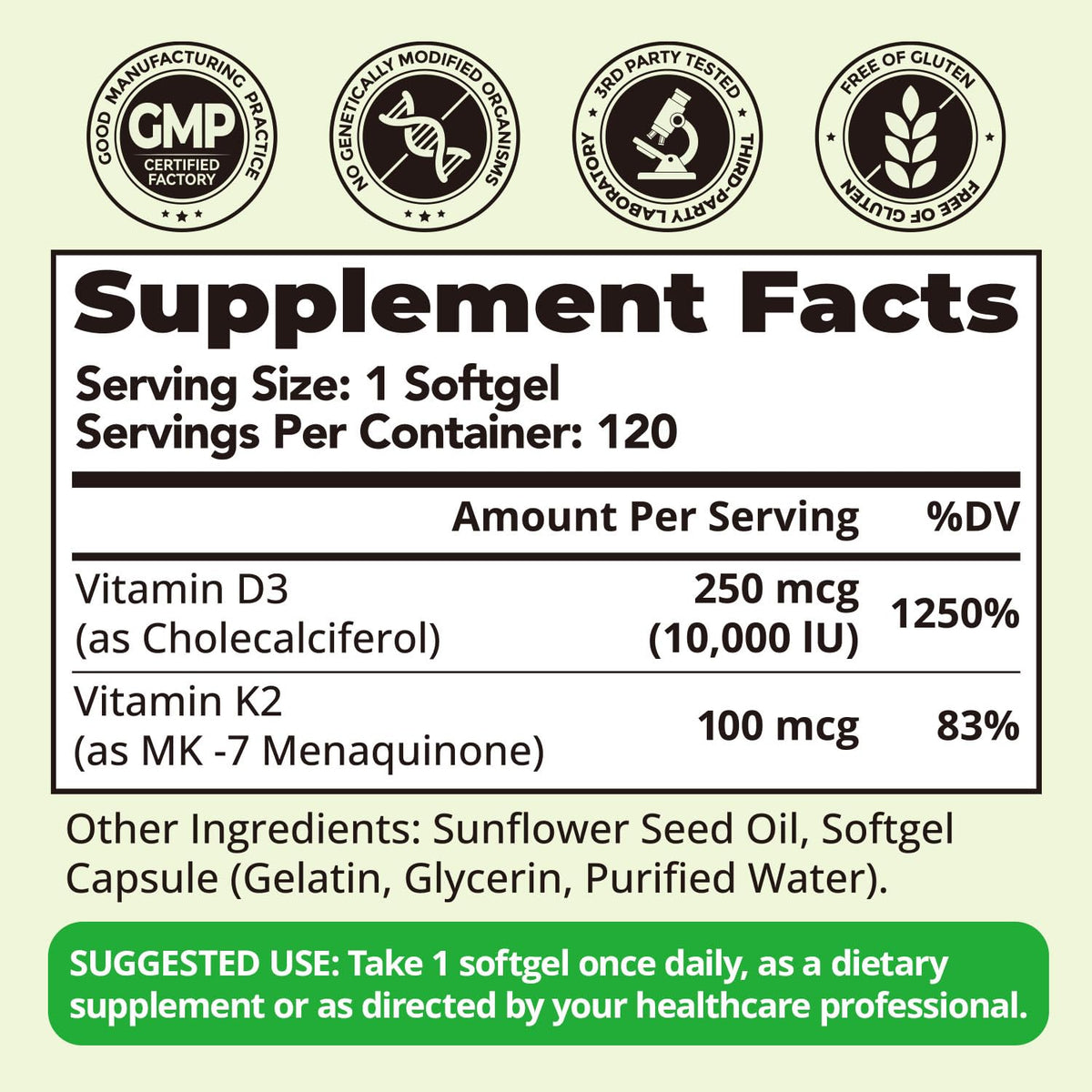 HojaSana Vitamine D3 K2 10000UI 100mcg MK-7 sur fond blanc