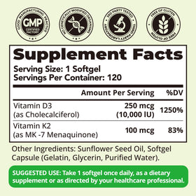 HojaSana Vitamine D3 K2 10000UI 100mcg MK-7 sur fond blanc