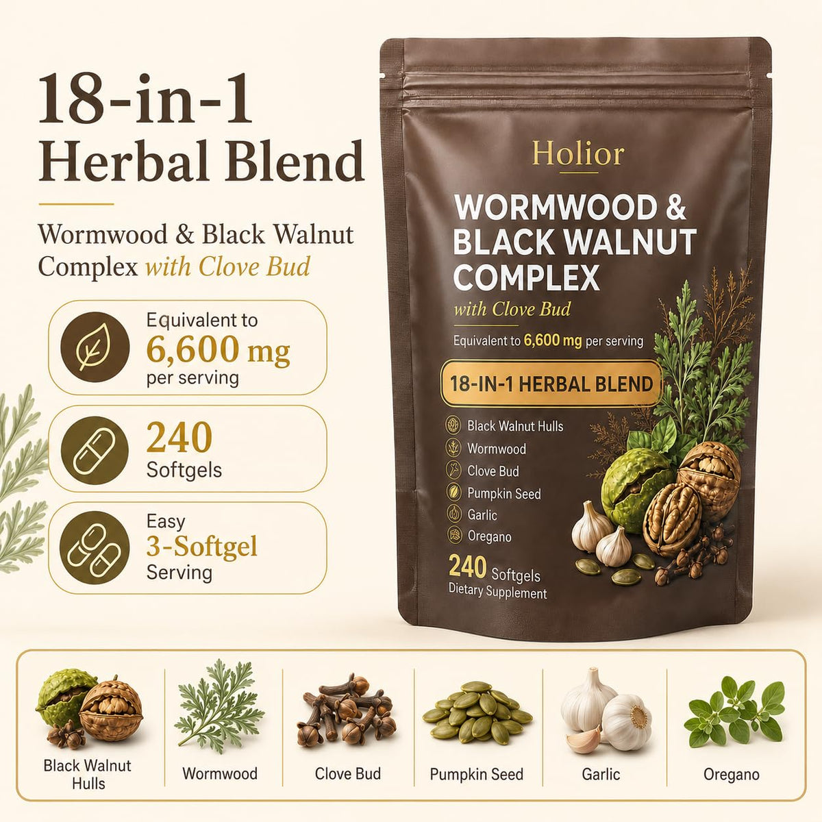 HOLIOR Complément Alimentaire 240 Gélules Softgels emballage