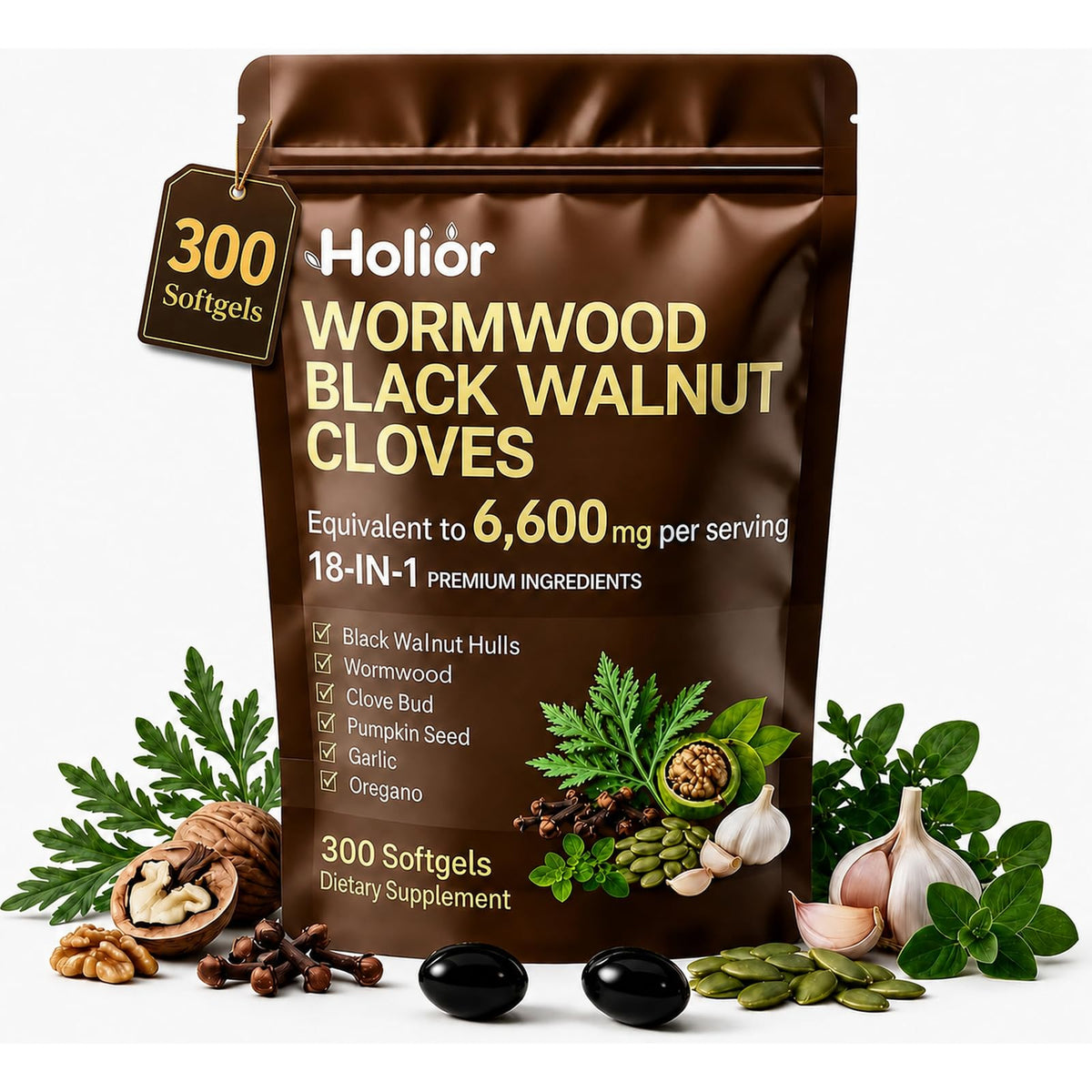 Holior Labs 18-en-1 Complément Alimentaire 300 Gélules vue de face