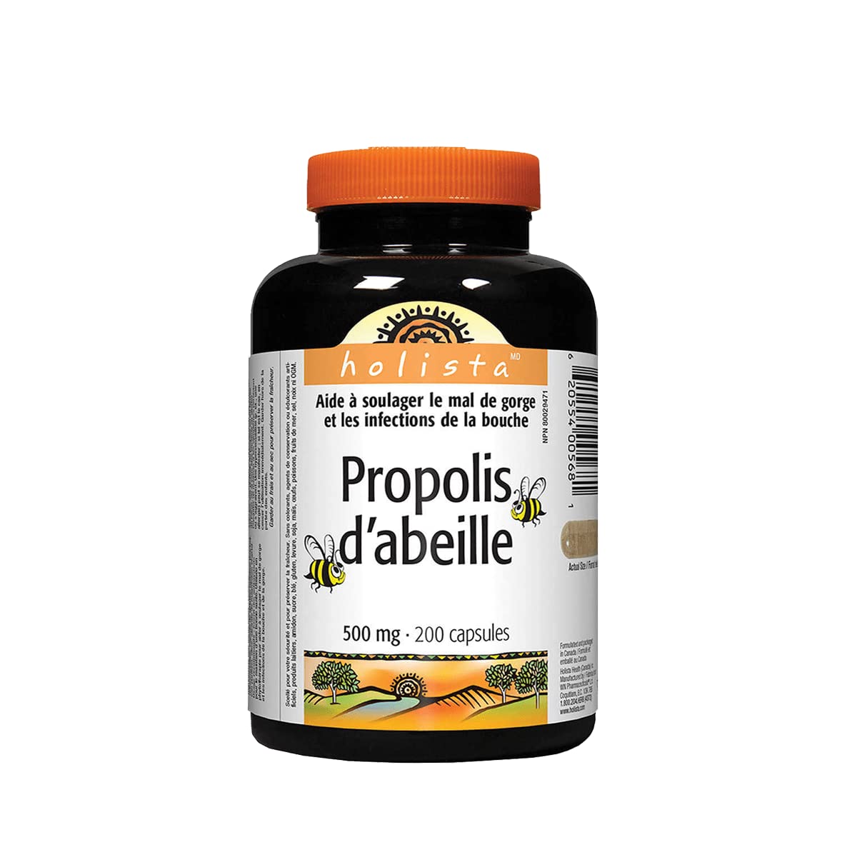 Holista Propolis 500mg 200 capsules - vue arrière du flacon