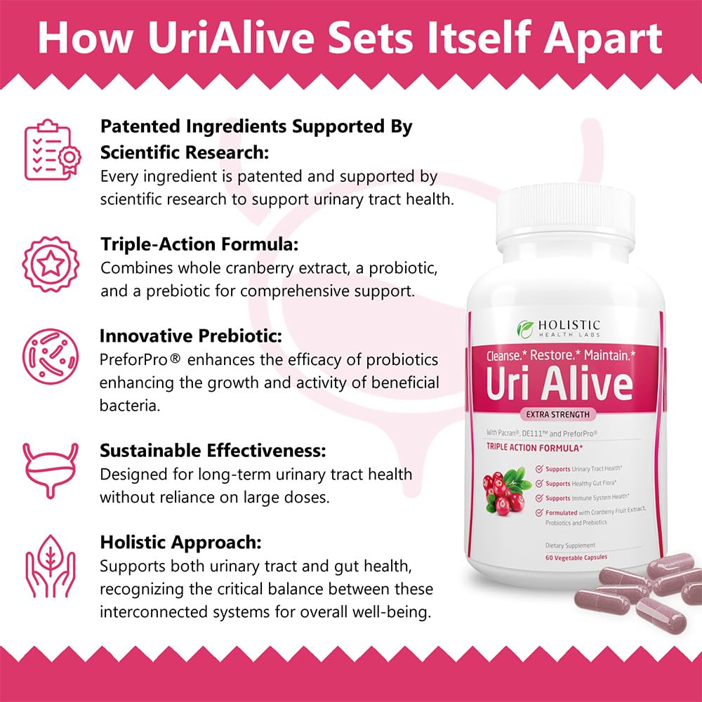 Holistic Health Labs Uri Alive 60 gélules et canneberges