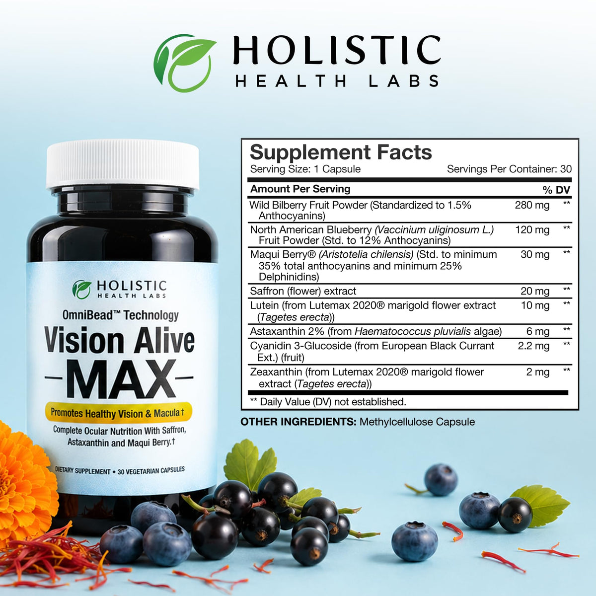 Holistic Health Labs Vision Alive Max 50g avec un verre d'eau
