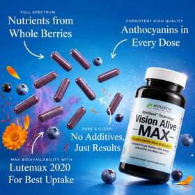 Holistic Health Labs Vision Alive Max 50g capsules sur une surface blanche