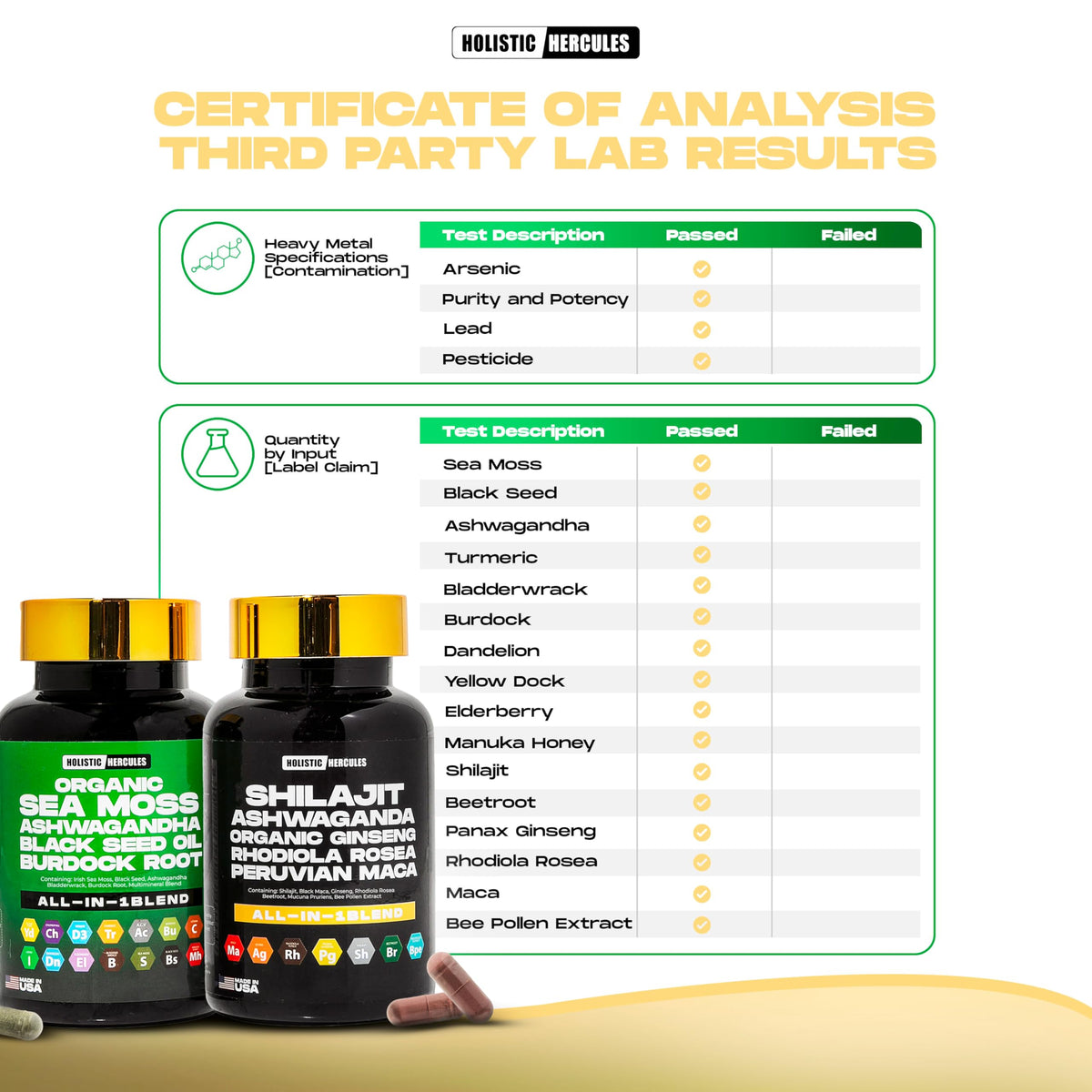 Holistic Hercules Elixer™ Bundle capsules sur une surface en bois