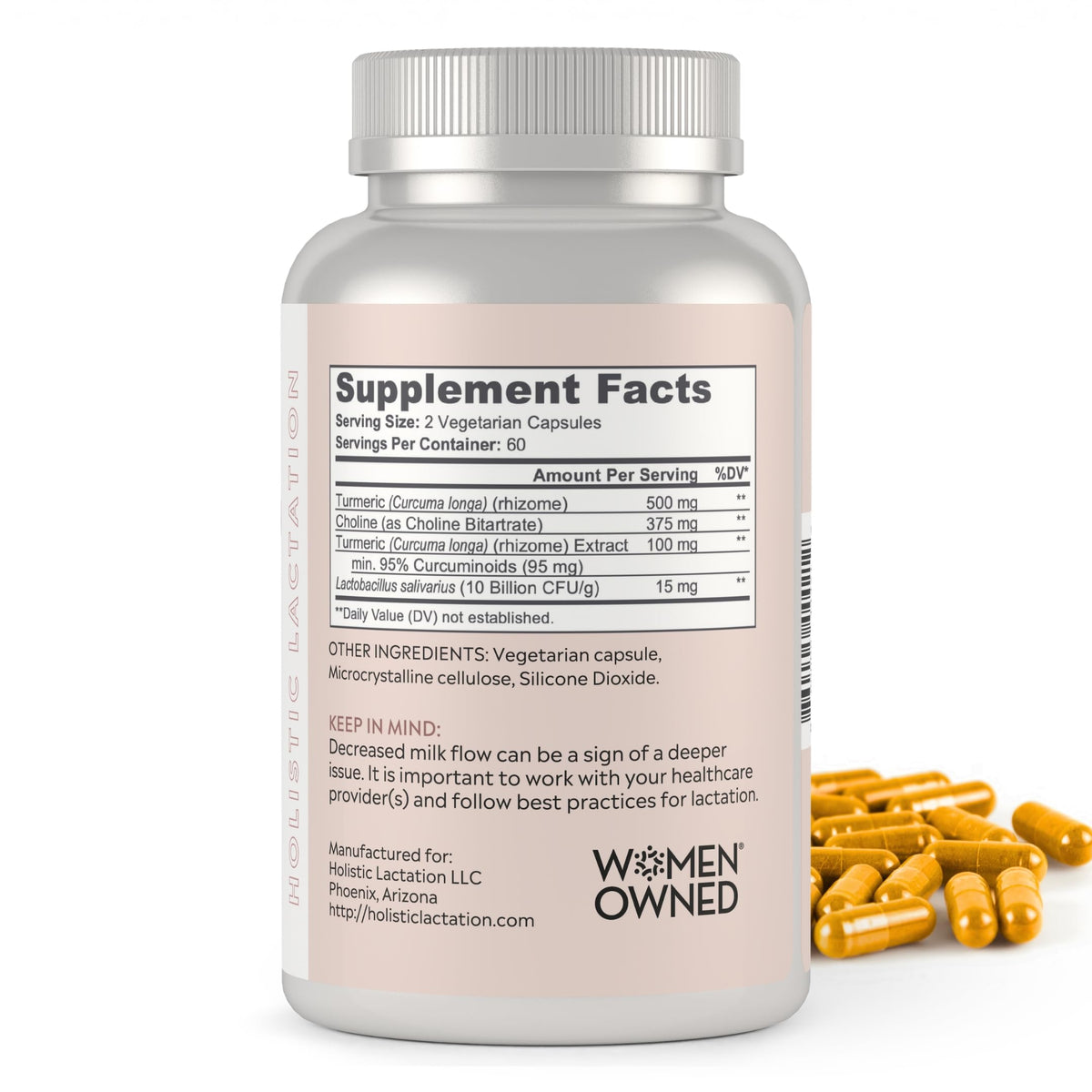 Holistic Lactation Formule de Soutien à la Lactation, arrière du flacon