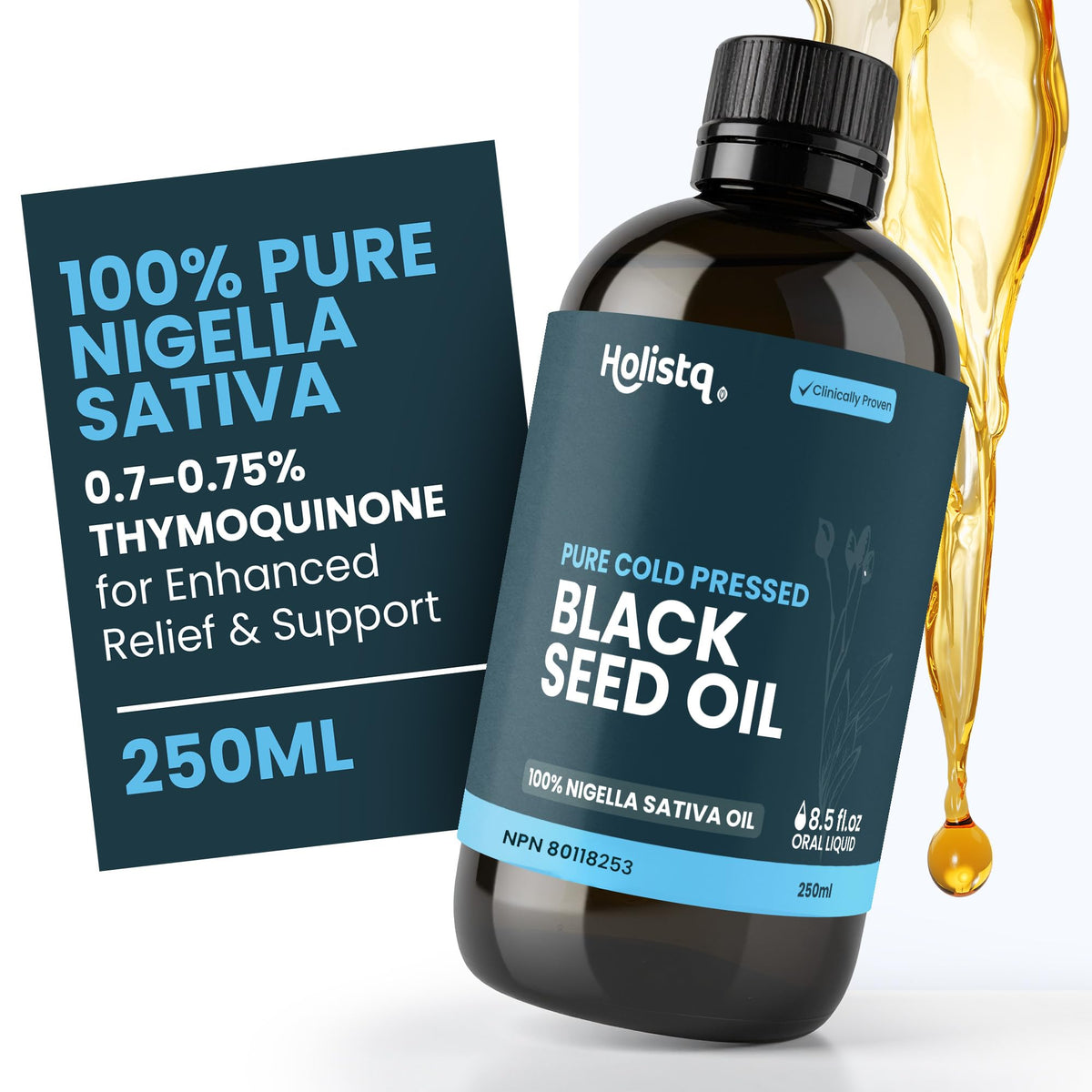 HOLISTQ huile de nigelle bio pressée à froid 250 mL vue de face