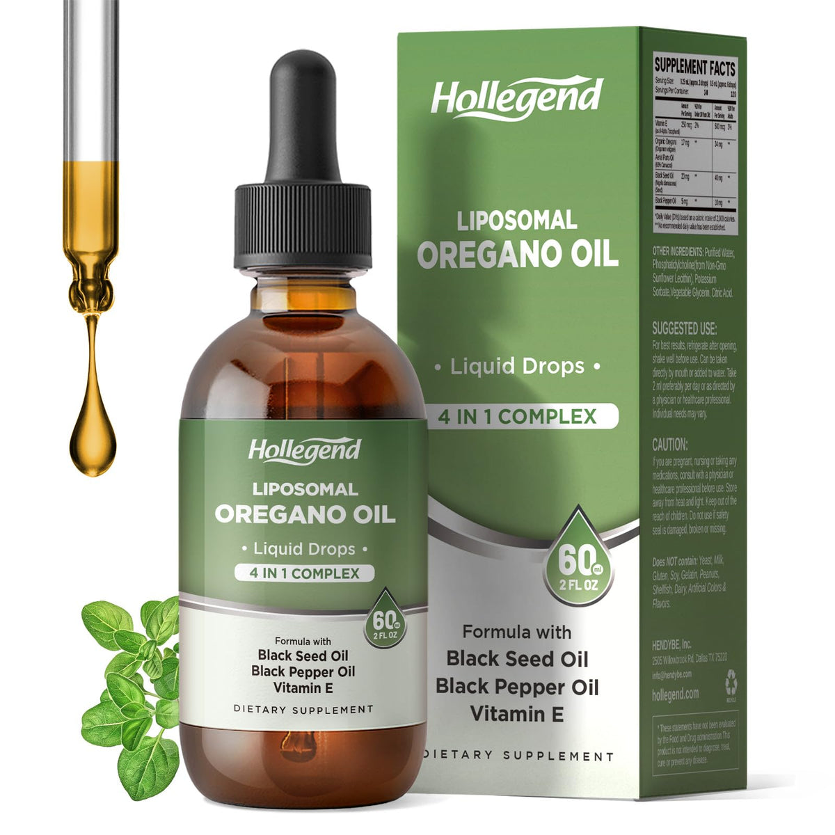 HOLLEGEND huile d'origan liposomale 60ML flacon avant