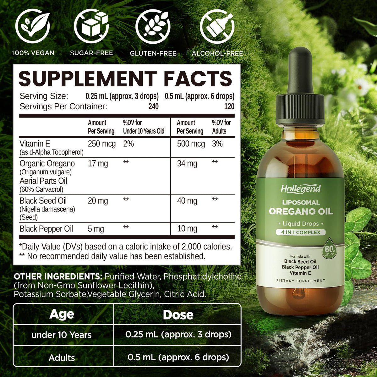 HOLLEGEND huile d'origan liposomale 60ML gouttes sous la langue