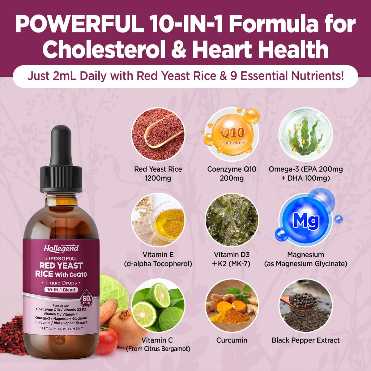 HOLLEGEND Liposomal Red Yeast Rice avec CoQ10 en gouttes dans une cuillère