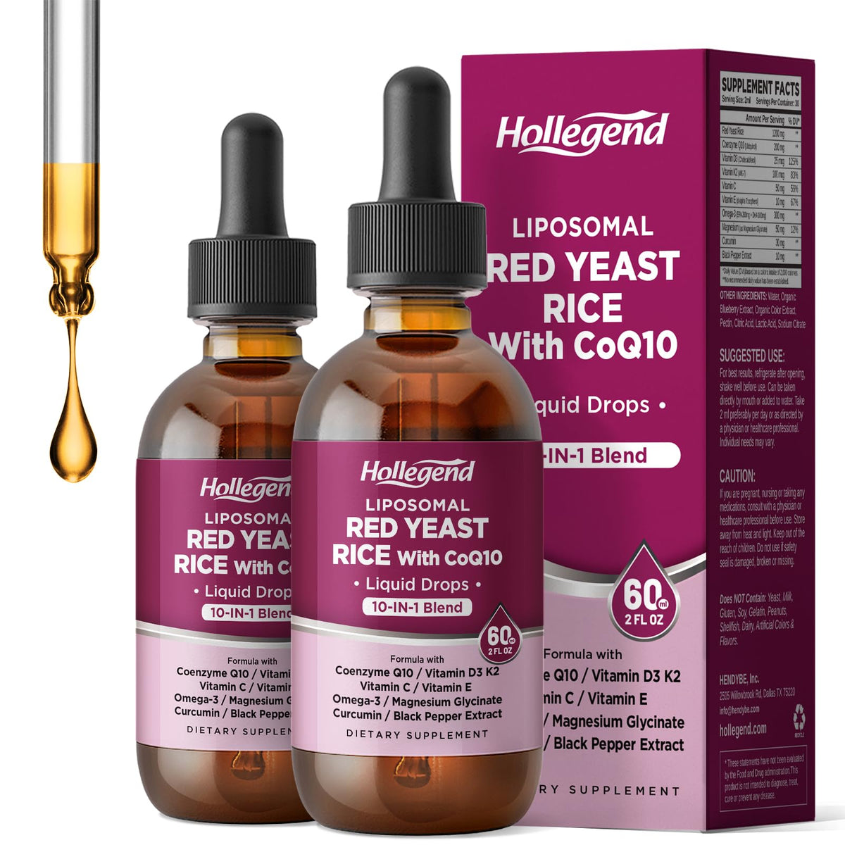 HOLLEGEND Liposomal Red Yeast Rice avec CoQ10 flacon 280g vue avant