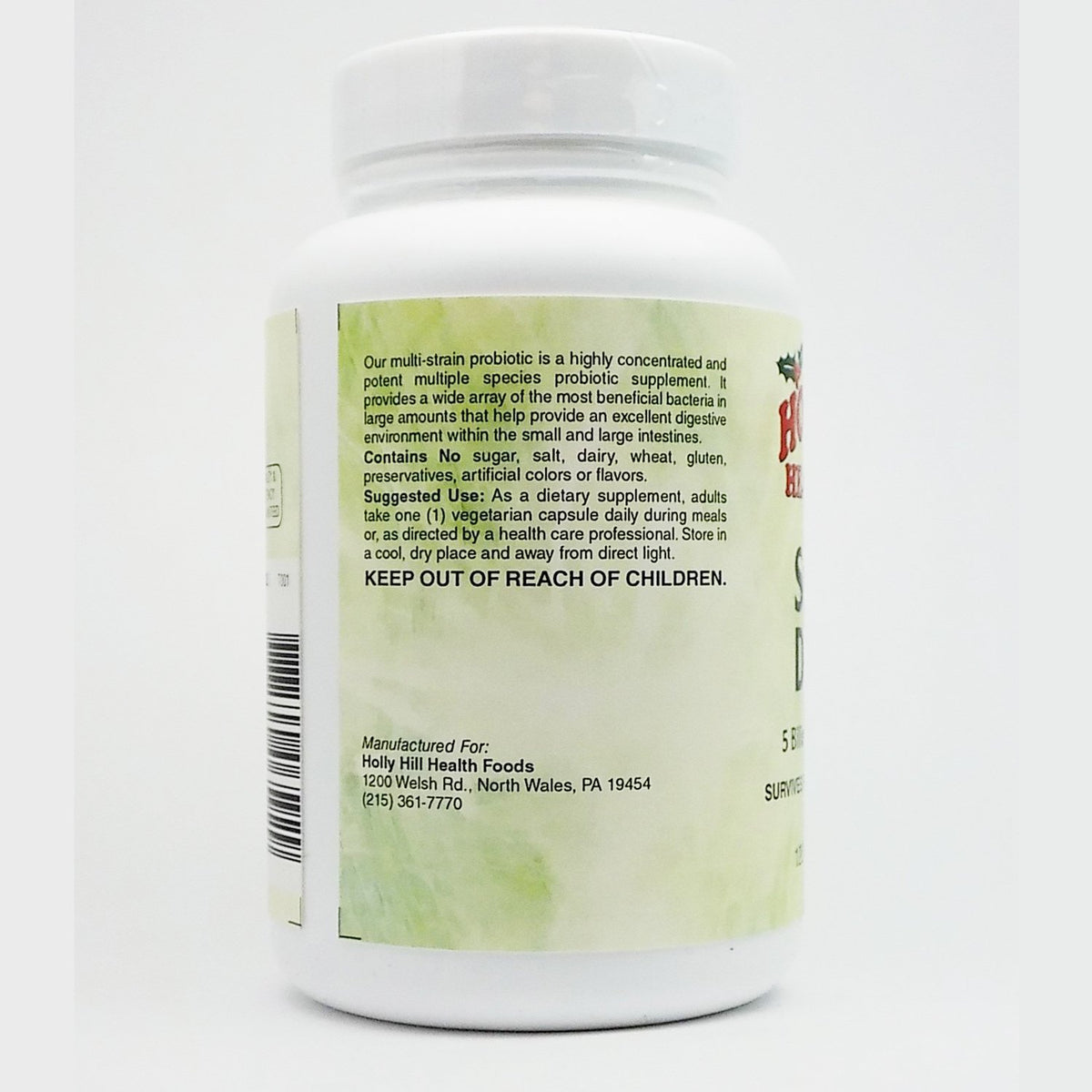 Holly Hill Health Foods Suprema Dophilus capsules végétariennes, vue latérale