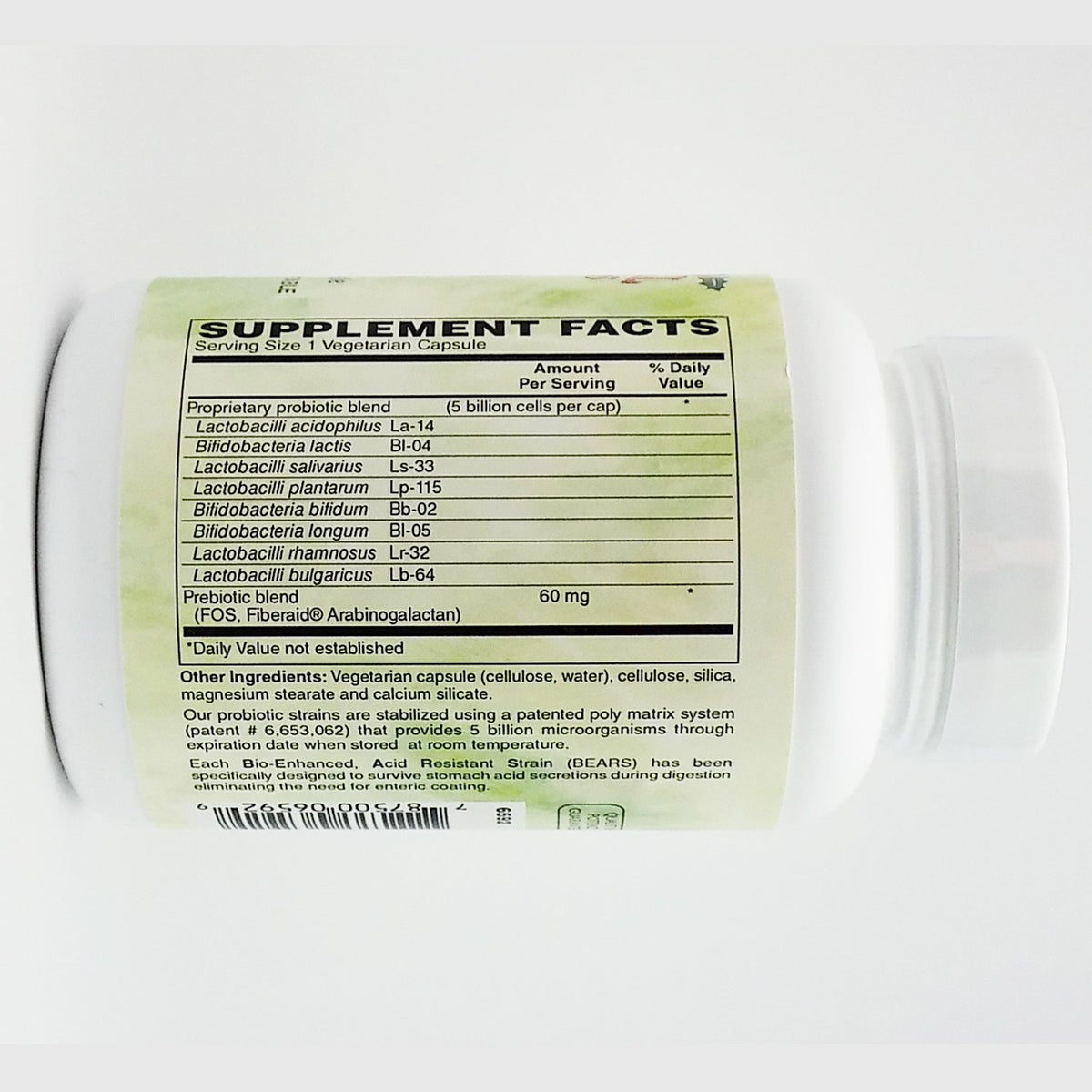 Holly Hill Health Foods Suprema Dophilus flacon de 120 capsules, vue arrière