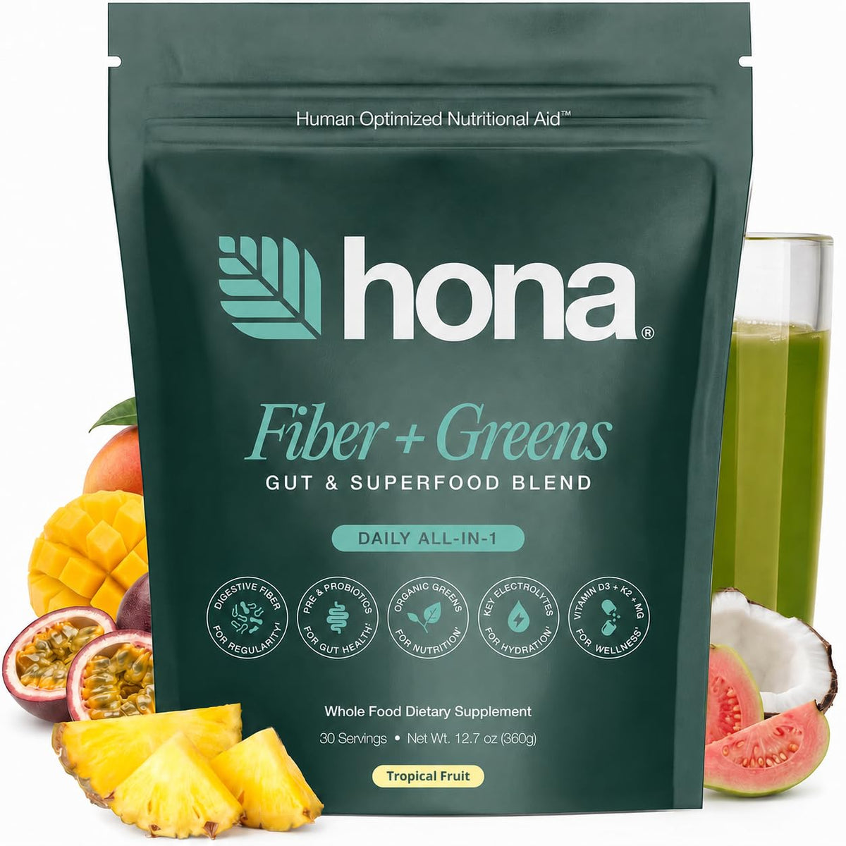 Hona Fiber + Greens Poudre 431g vue de face