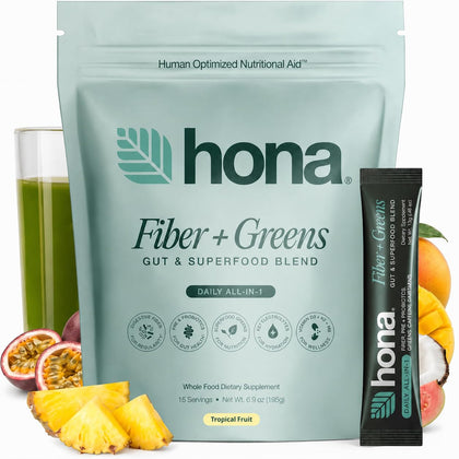 Hona Fiber + Greens poudre de super-aliments 200g vue de face