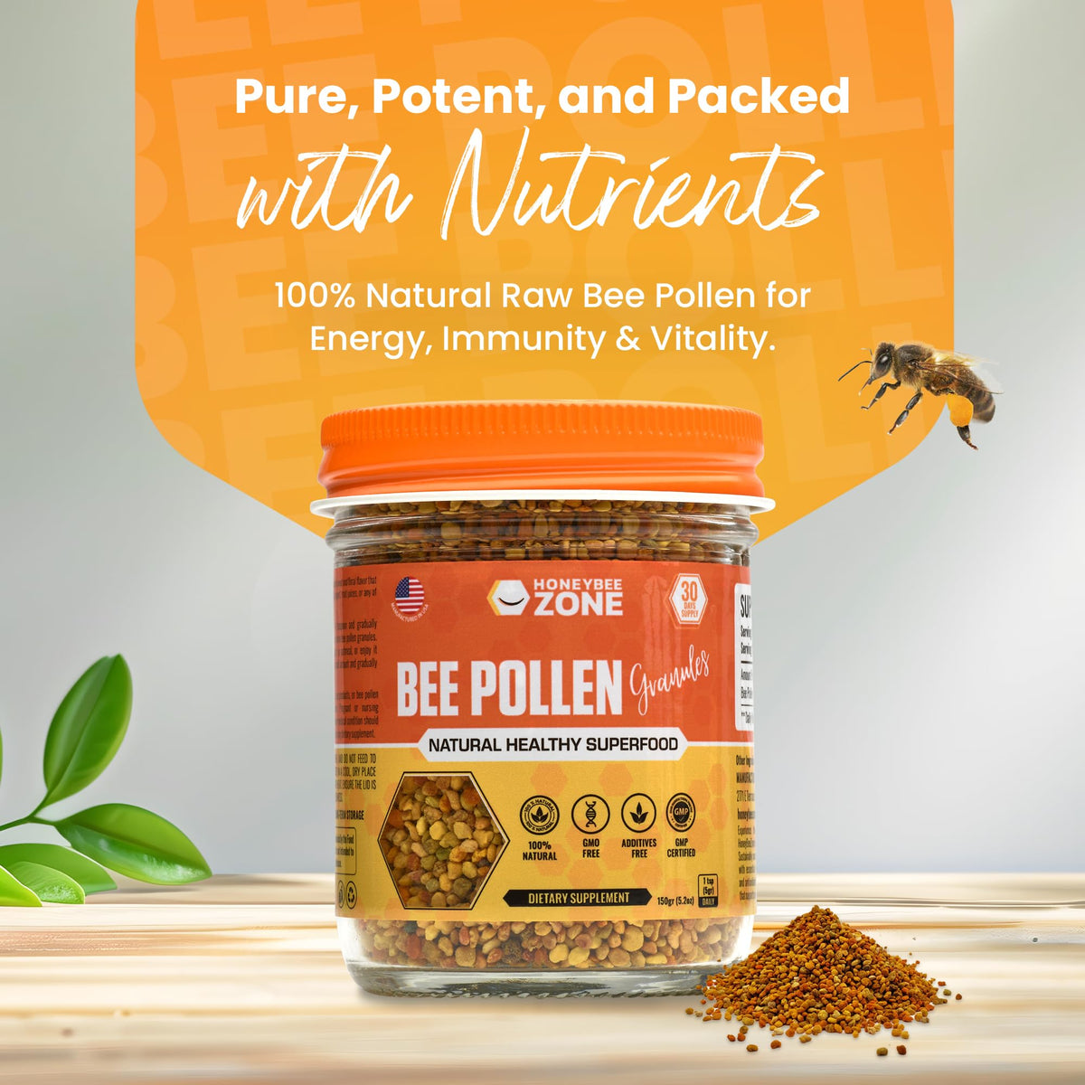HONEYBEEZONE Granules de Pollen d'Abeille Brut 372g vue arrière