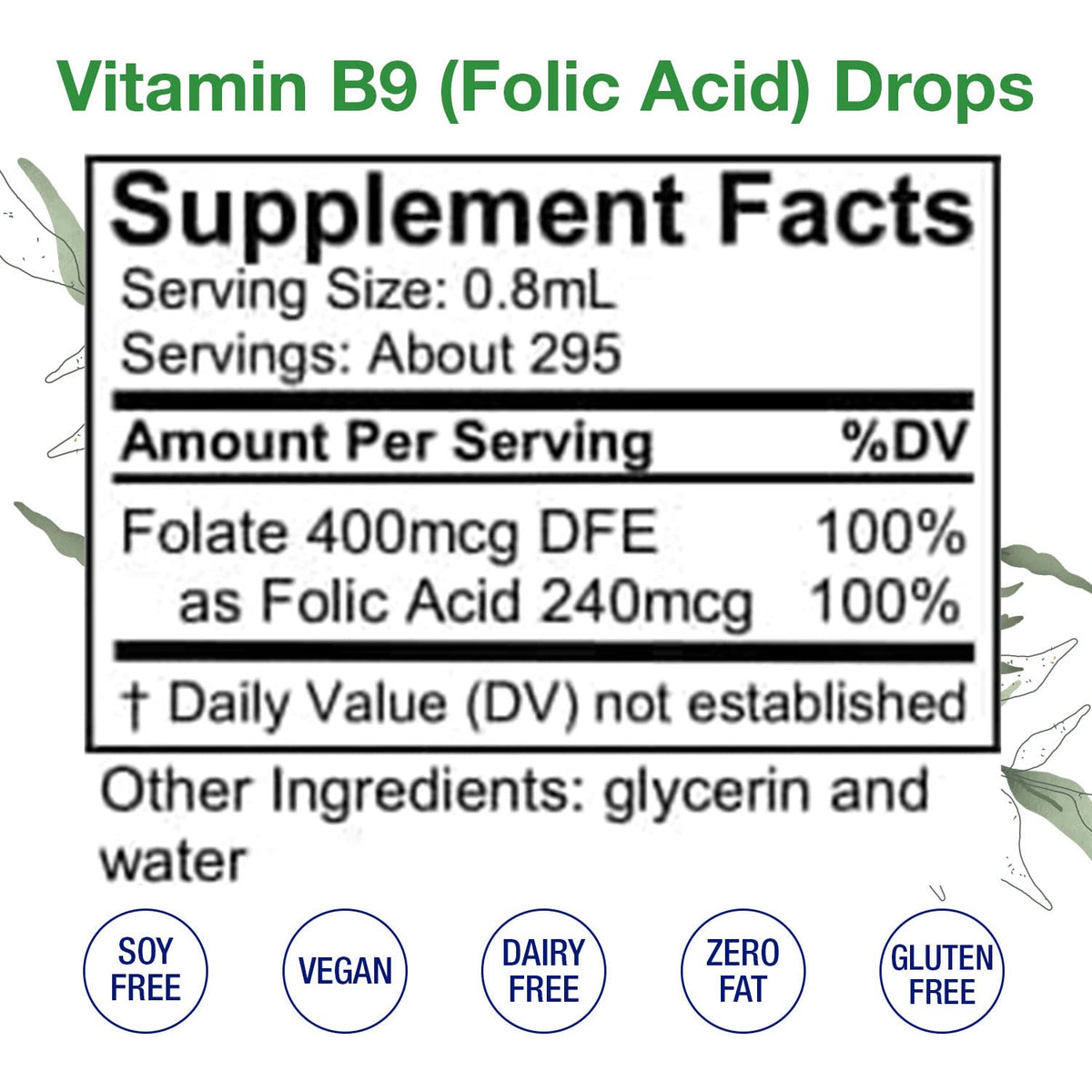HoneyCombs B9 Folate Liquide 8 Fl oz étiquette arrière