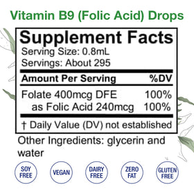 HoneyCombs B9 Folate Liquide 8 Fl oz étiquette arrière