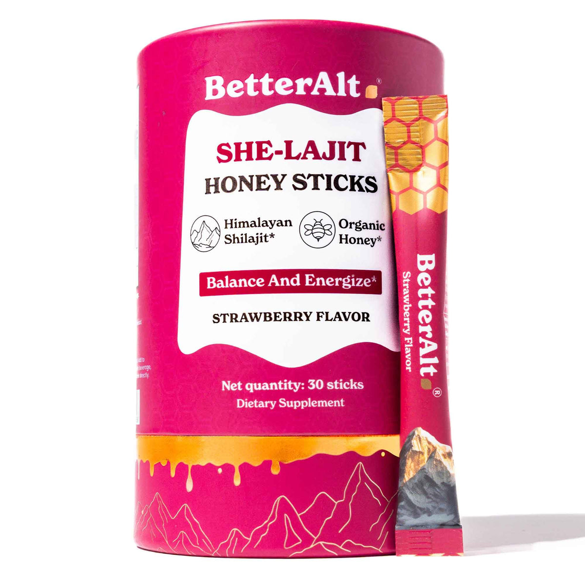 Honeysticks au Shilajit de Better Alt, 30 bâtonnets en emballage individuel