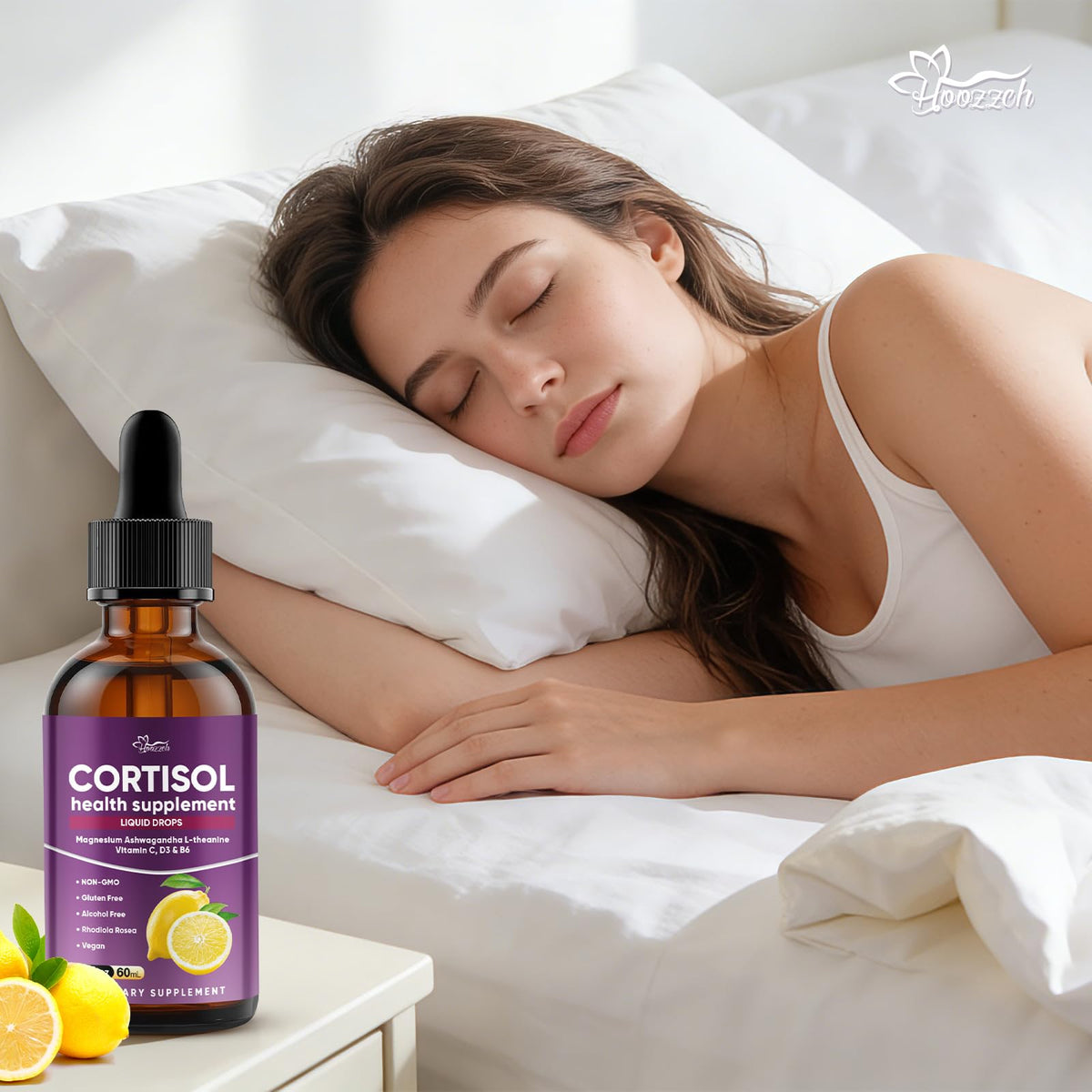Hoozzch Compléments Alimentaires Cortisol 60 mL - Gouttes dans une cuillère