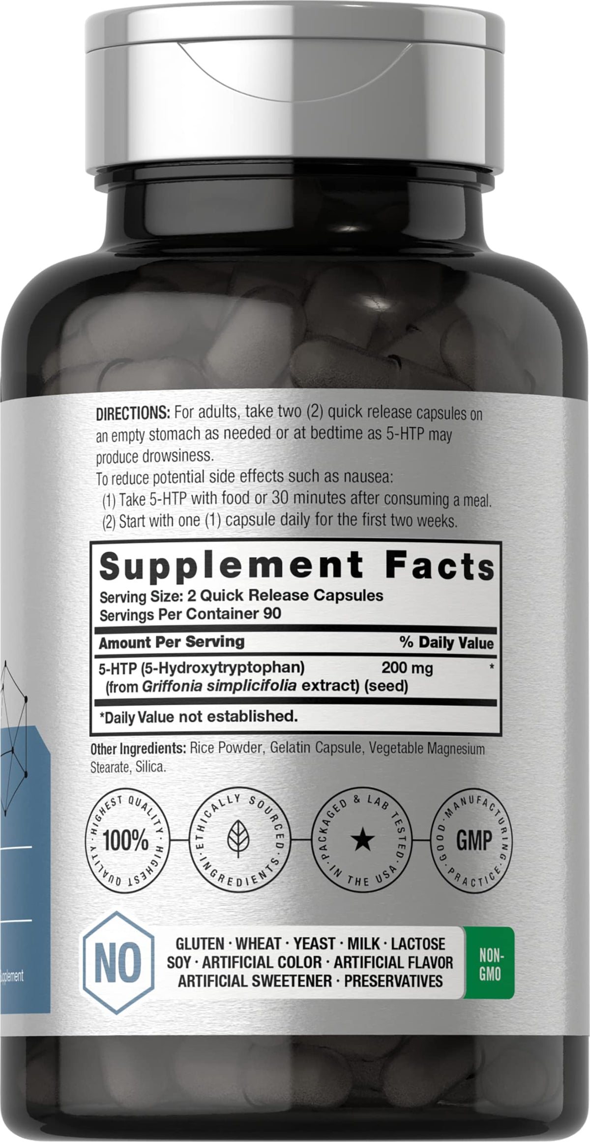 Horbäach 5HTP 200mg Capsules avec étiquette détaillée