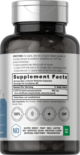 Horbäach 5HTP 200mg Capsules avec étiquette détaillée