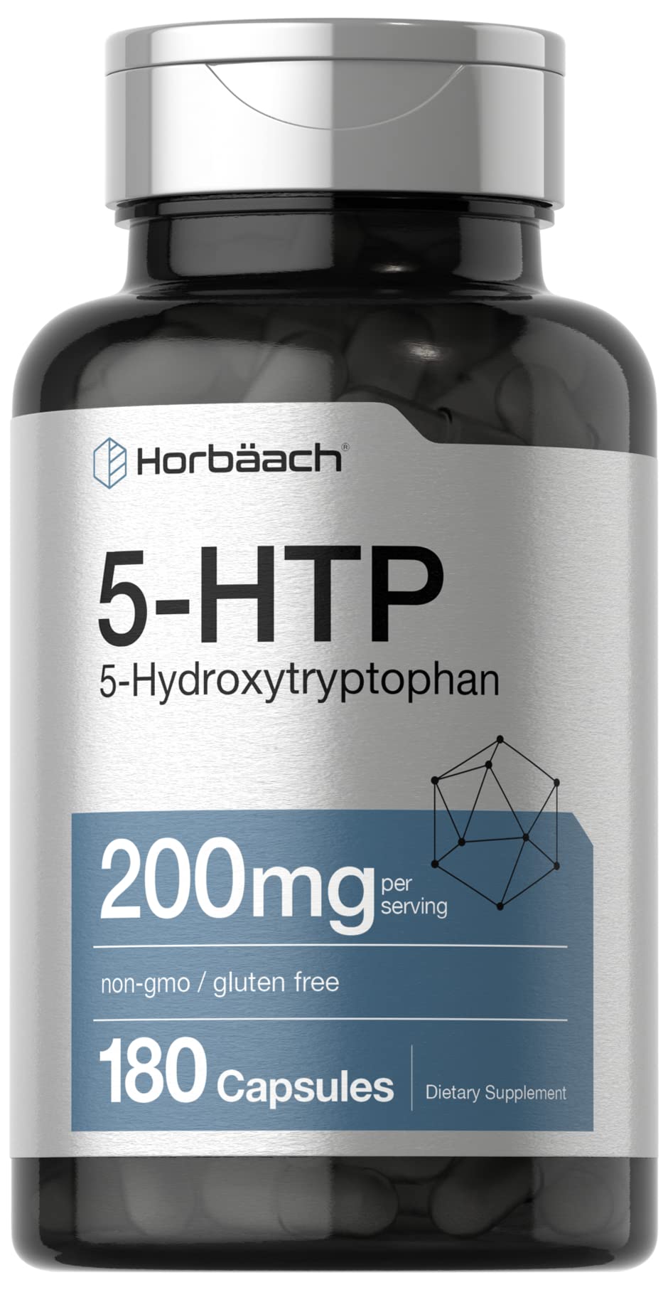 Horbäach 5HTP 200mg Complément Alimentaire 180 Capsules vue avant