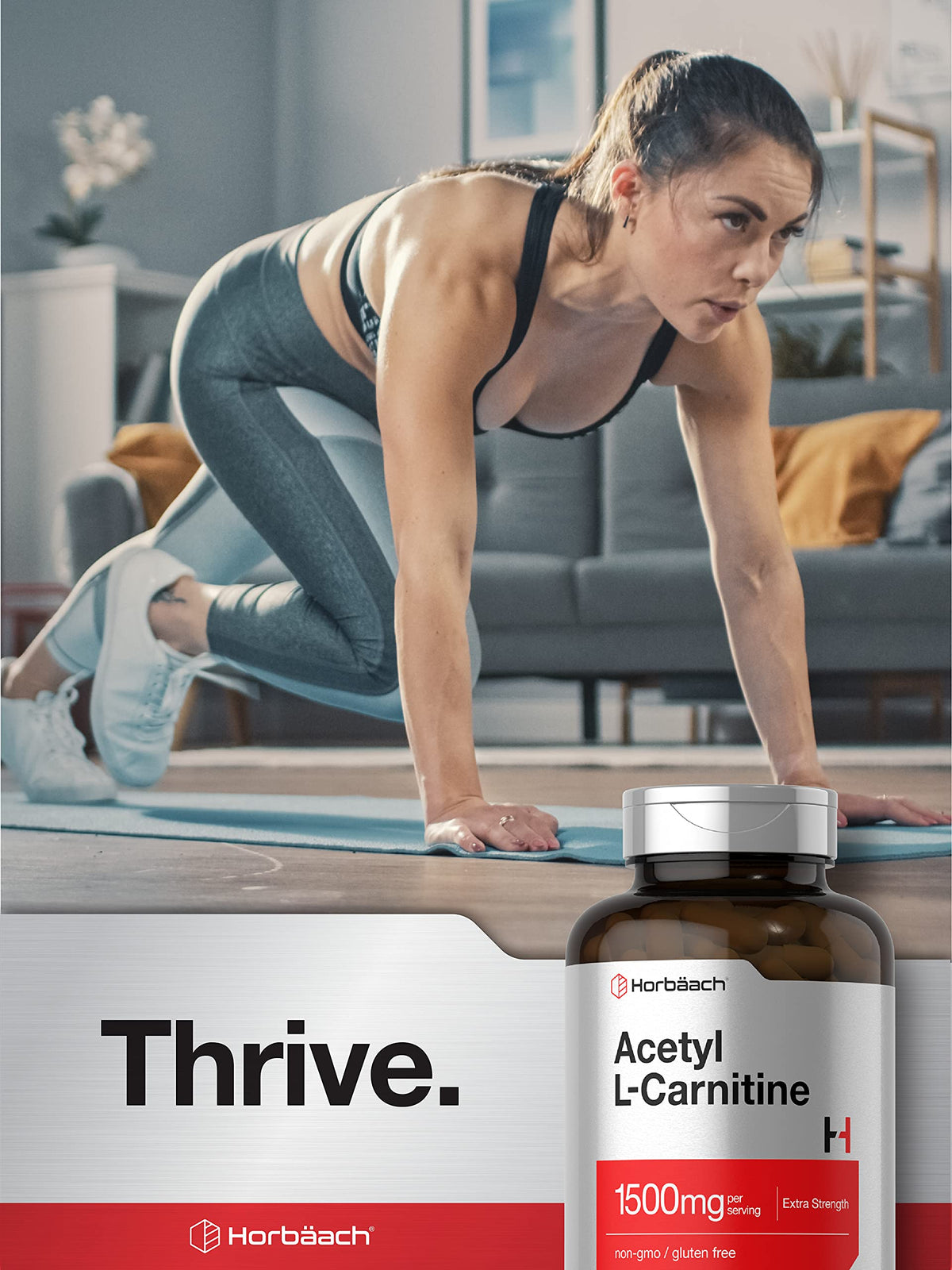 Horbäach Acétyl L-Carnitine 1500mg capsules dans la main