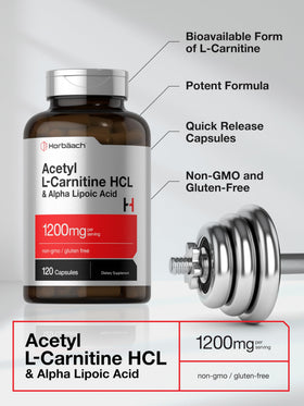 Horbäach Acetyl L-Carnitine HCL 1200 mg capsules ouvertes sur une table