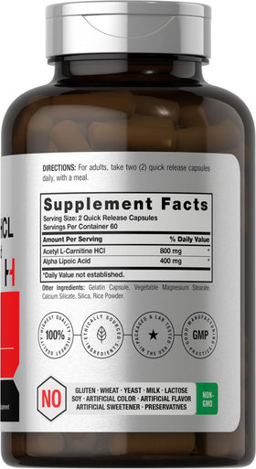 Horbäach Acetyl L-Carnitine HCL 1200 mg étiquette détaillée
