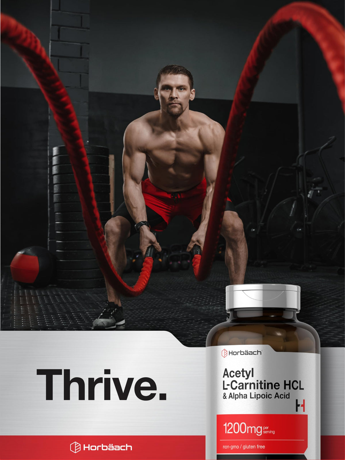 Horbäach Acetyl L-Carnitine HCL 1200 mg mise en scène avec des compléments alimentaires