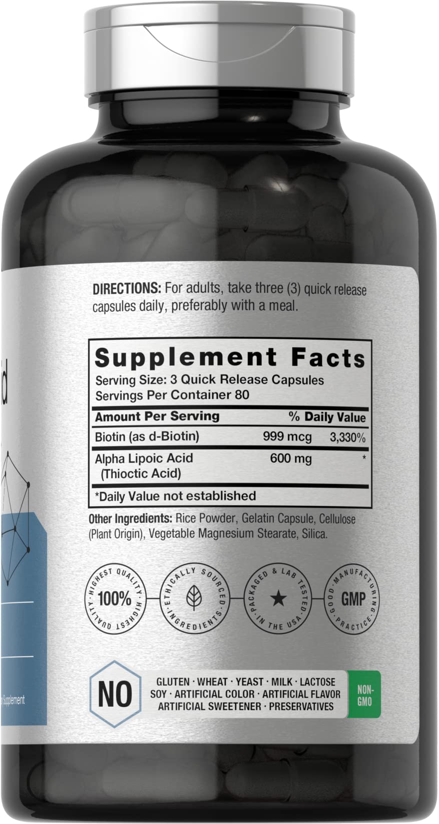 Horbäach Acide Alpha Lipoïque 600mg 240 Capsules vue arrière